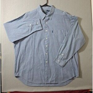 Polo Ralph Lauren Crane Casual Dress Shirt Men XXL Blue Stripe Preppy Seersucker